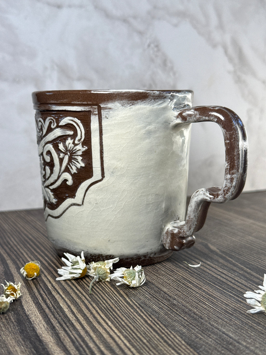 Seconds: Longhorn Leather Carved Mug 1