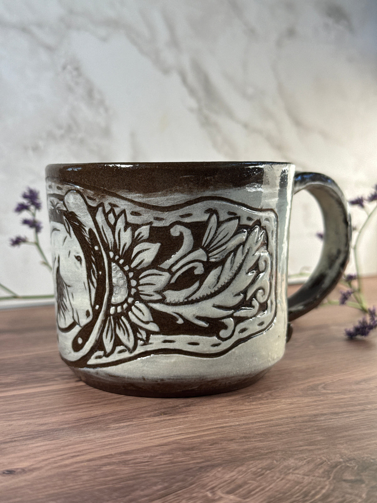 Horse Leather Carved Mug