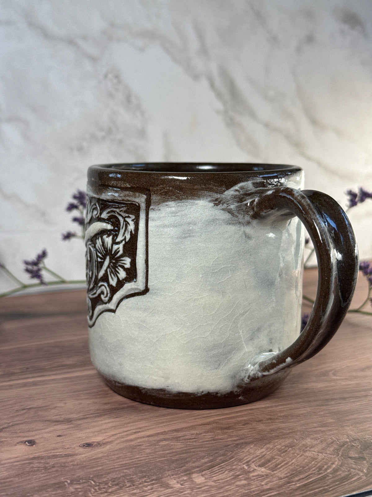 Longhorn Leather Carved Mug 3