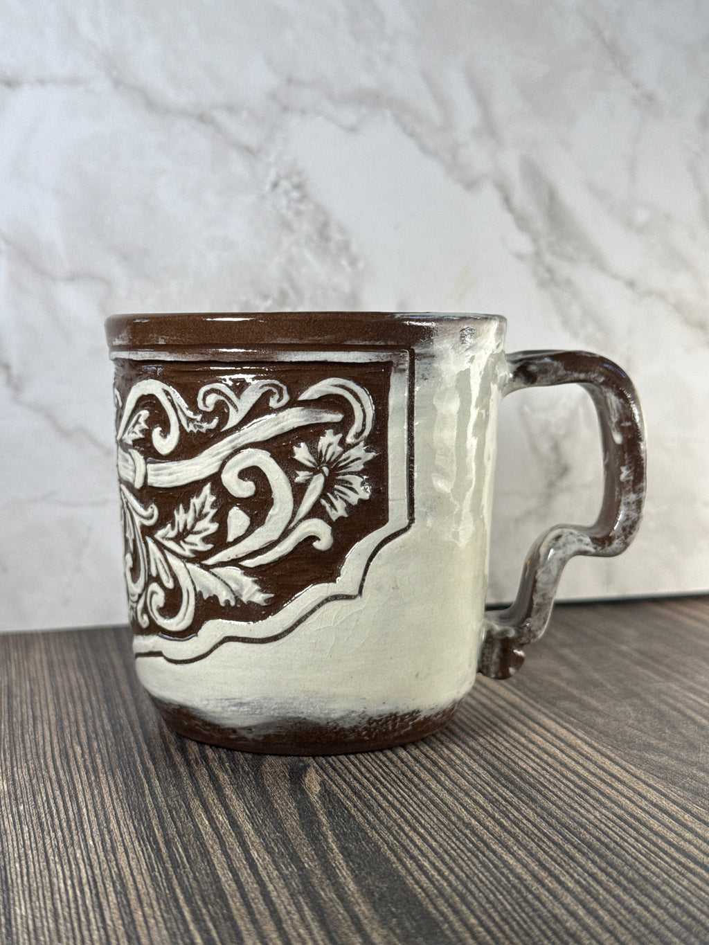 Seconds: Longhorn Leather Carved Mug 1