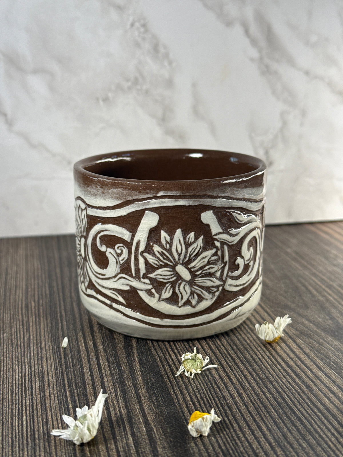 Sunflower Leather Carved Mug
