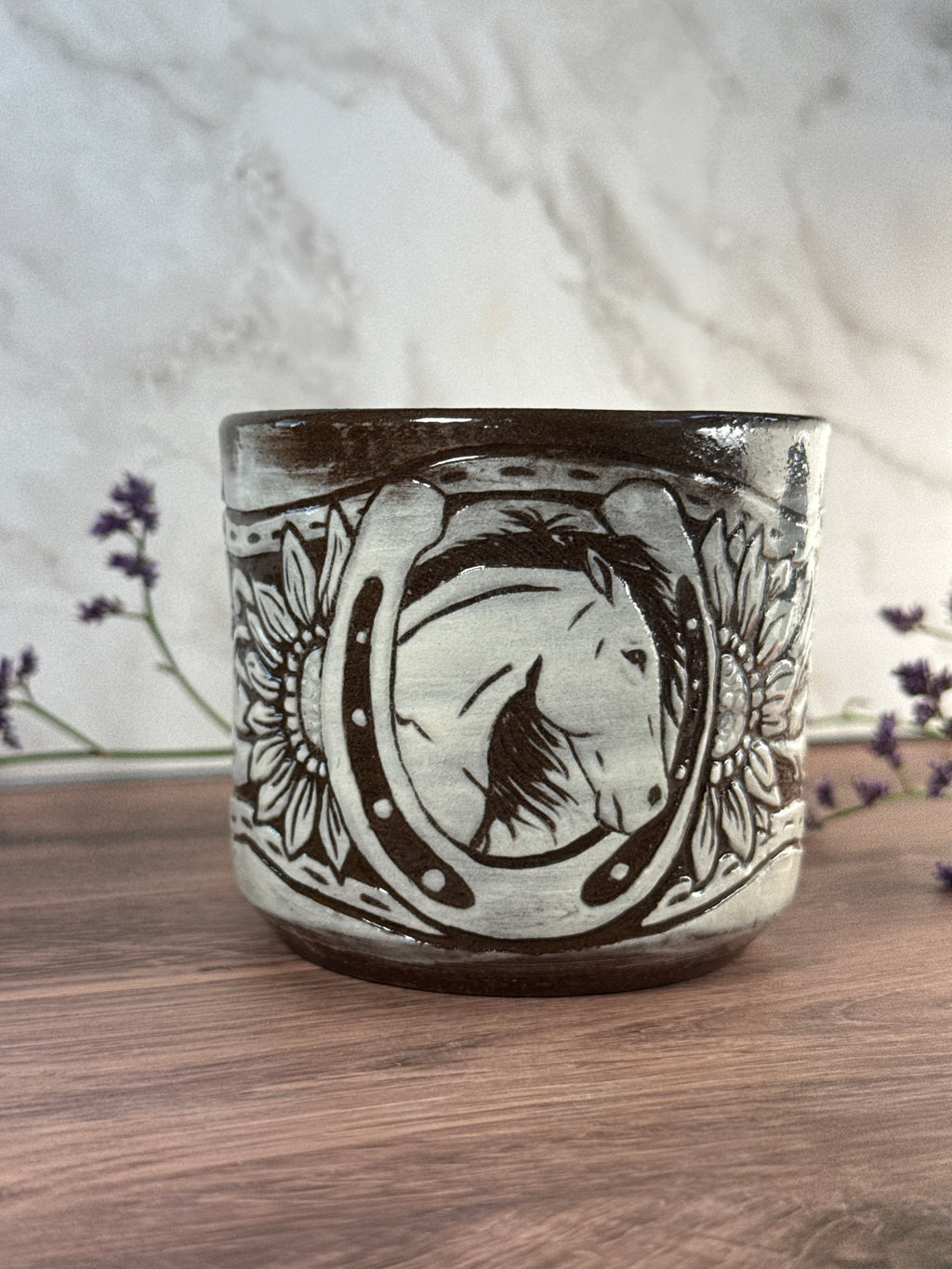 Horse Leather Carved Mug