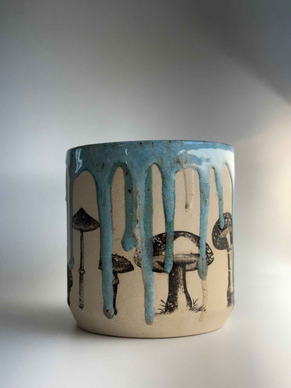 Mushroom Mug Blue with Glazed Handle