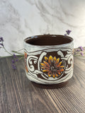 Painted Sunflower Leather Carved Mug