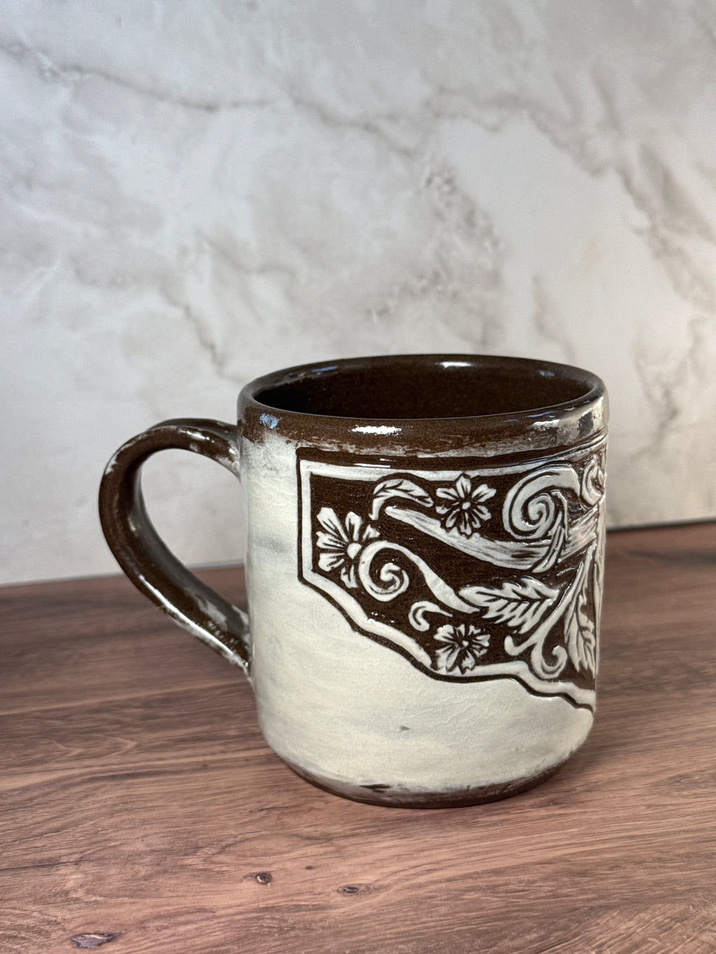 Longhorn Leather Carved Mug 4