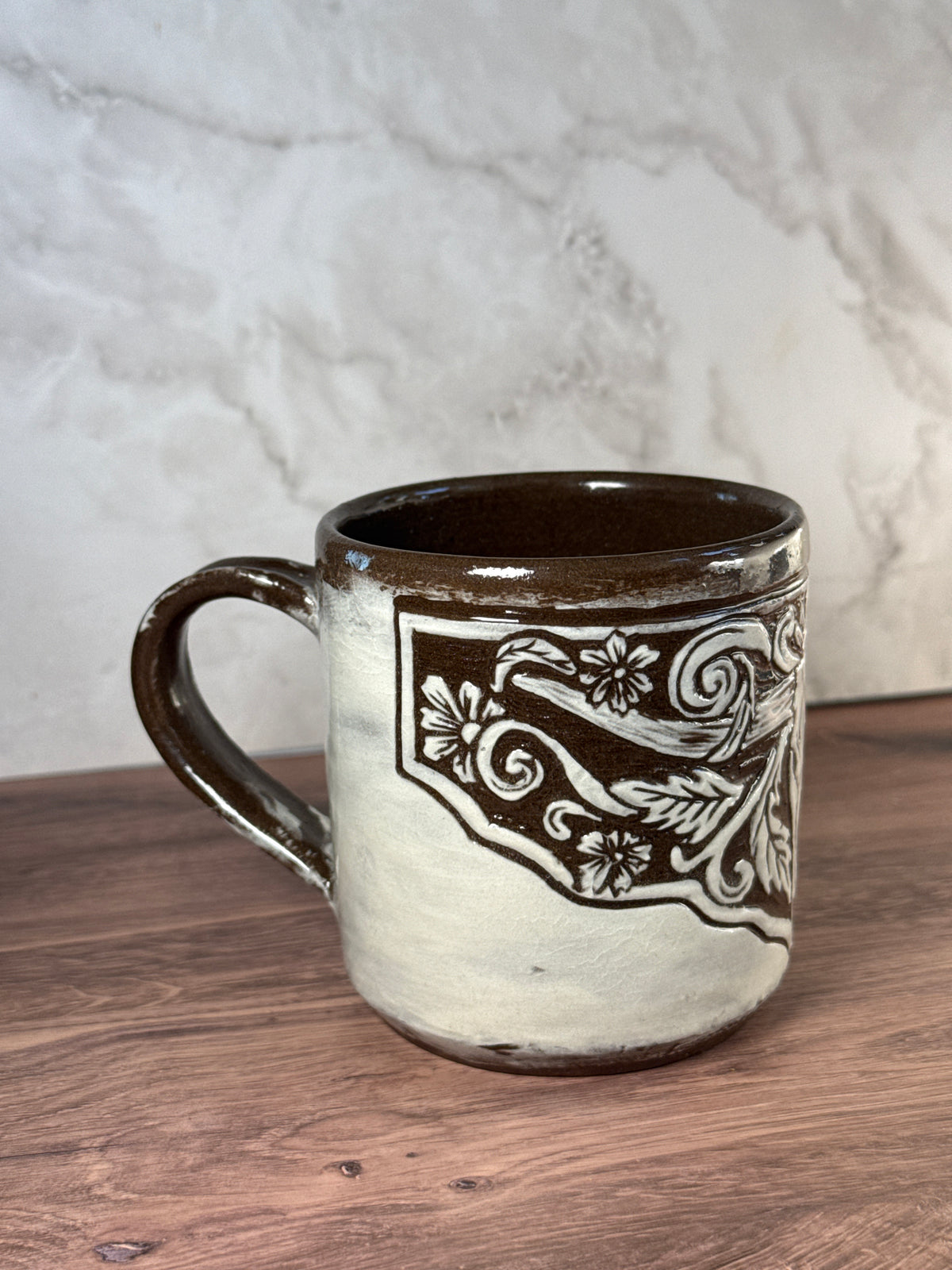 Longhorn Leather Carved Mug 4