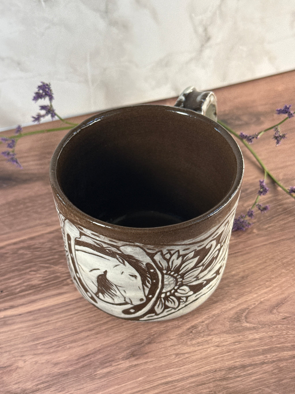 Horse Leather Carved Mug
