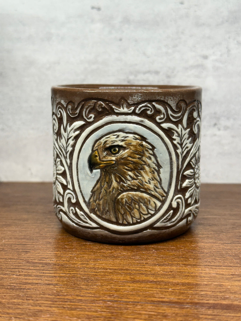 Painted Golden Eagle - Leather Carved Border