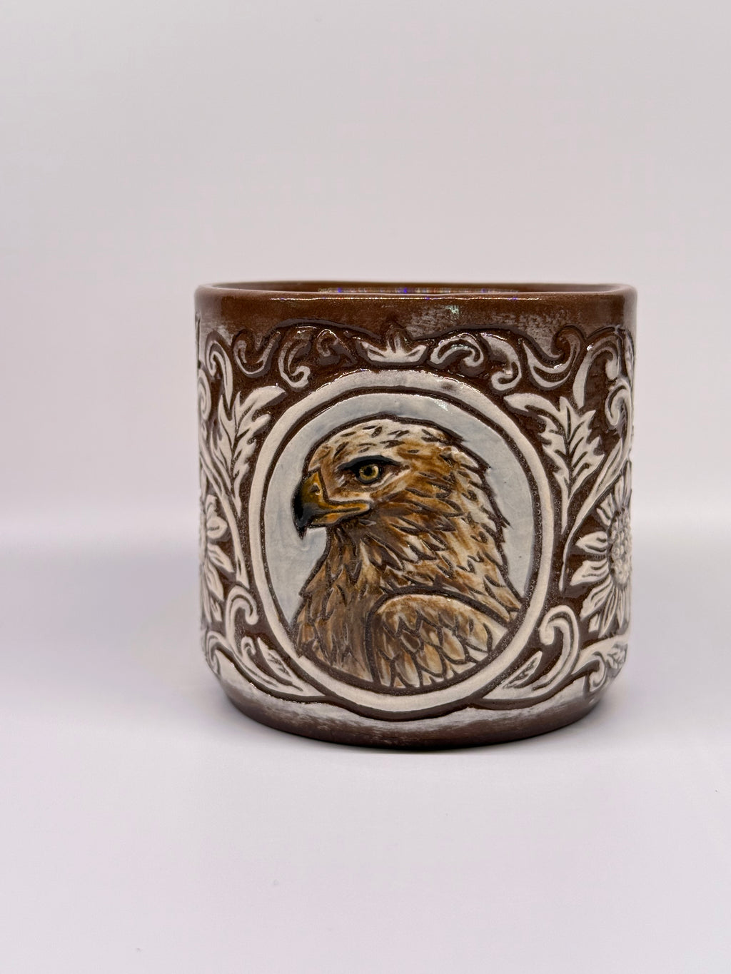 Painted Golden Eagle - Leather Carved Border