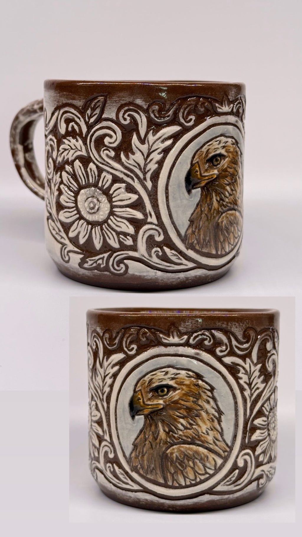 Painted Golden Eagle - Leather Carved Border