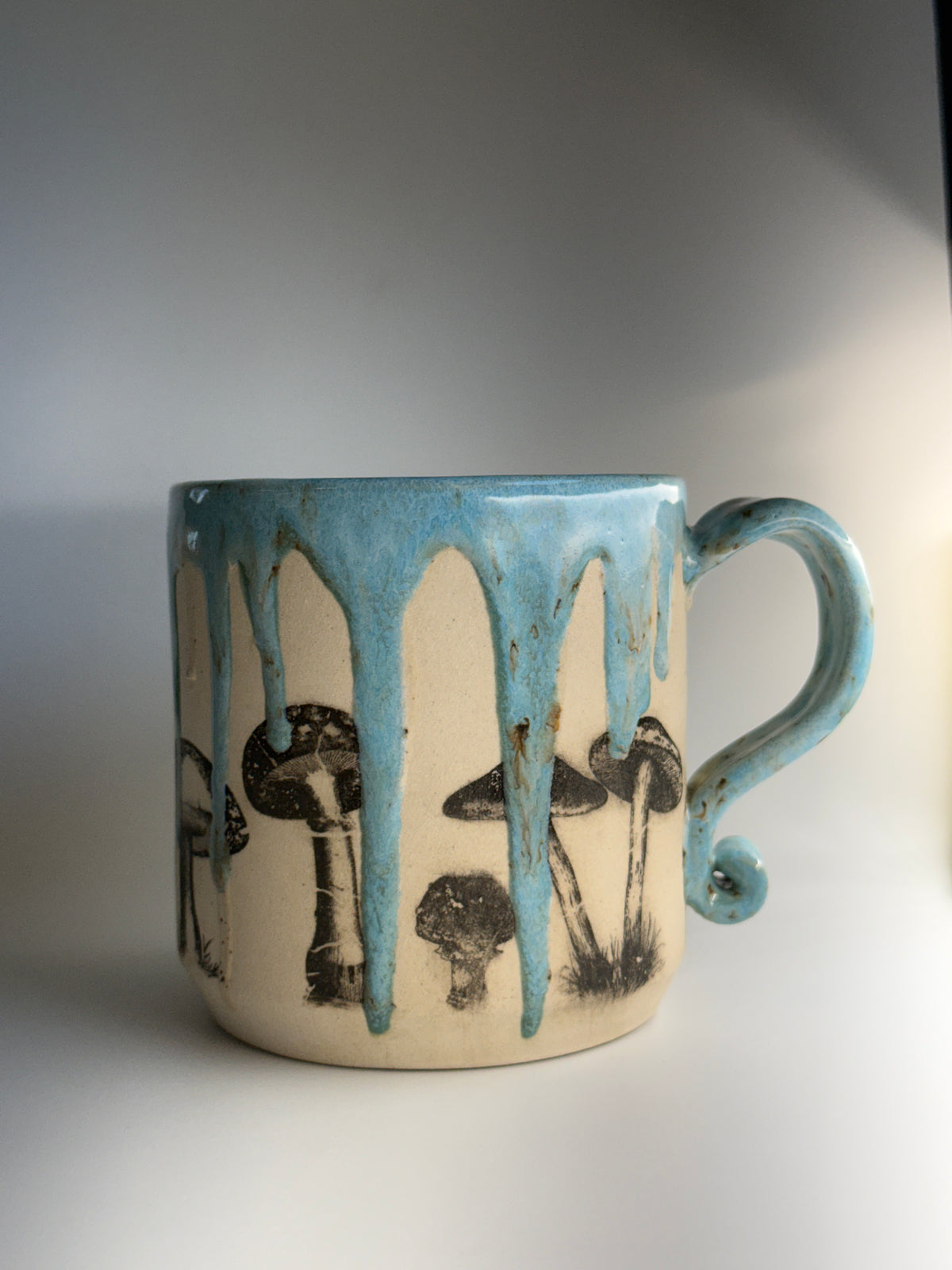 Mushroom Mug Blue with Glazed Handle
