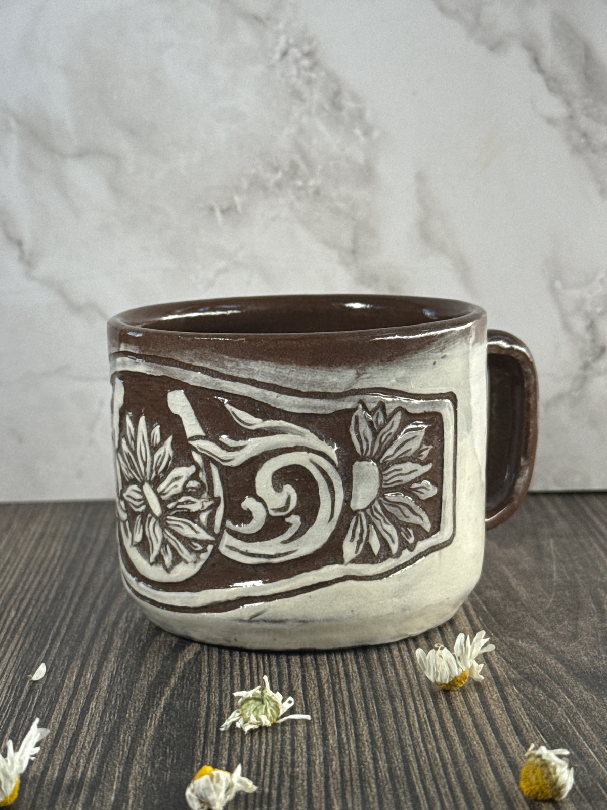 Sunflower Leather Carved Mug