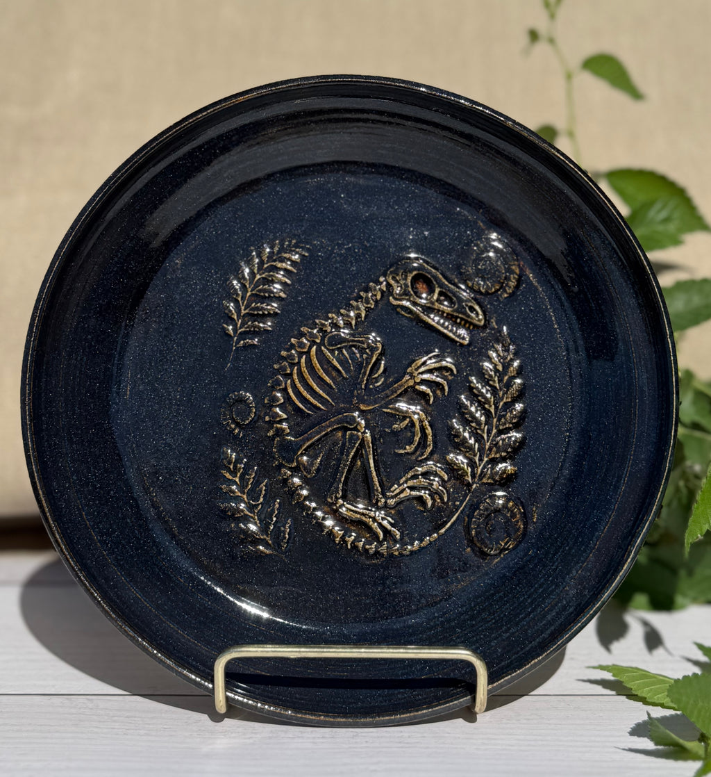 Dino & Fern Fossil Plate - Sparkle Black