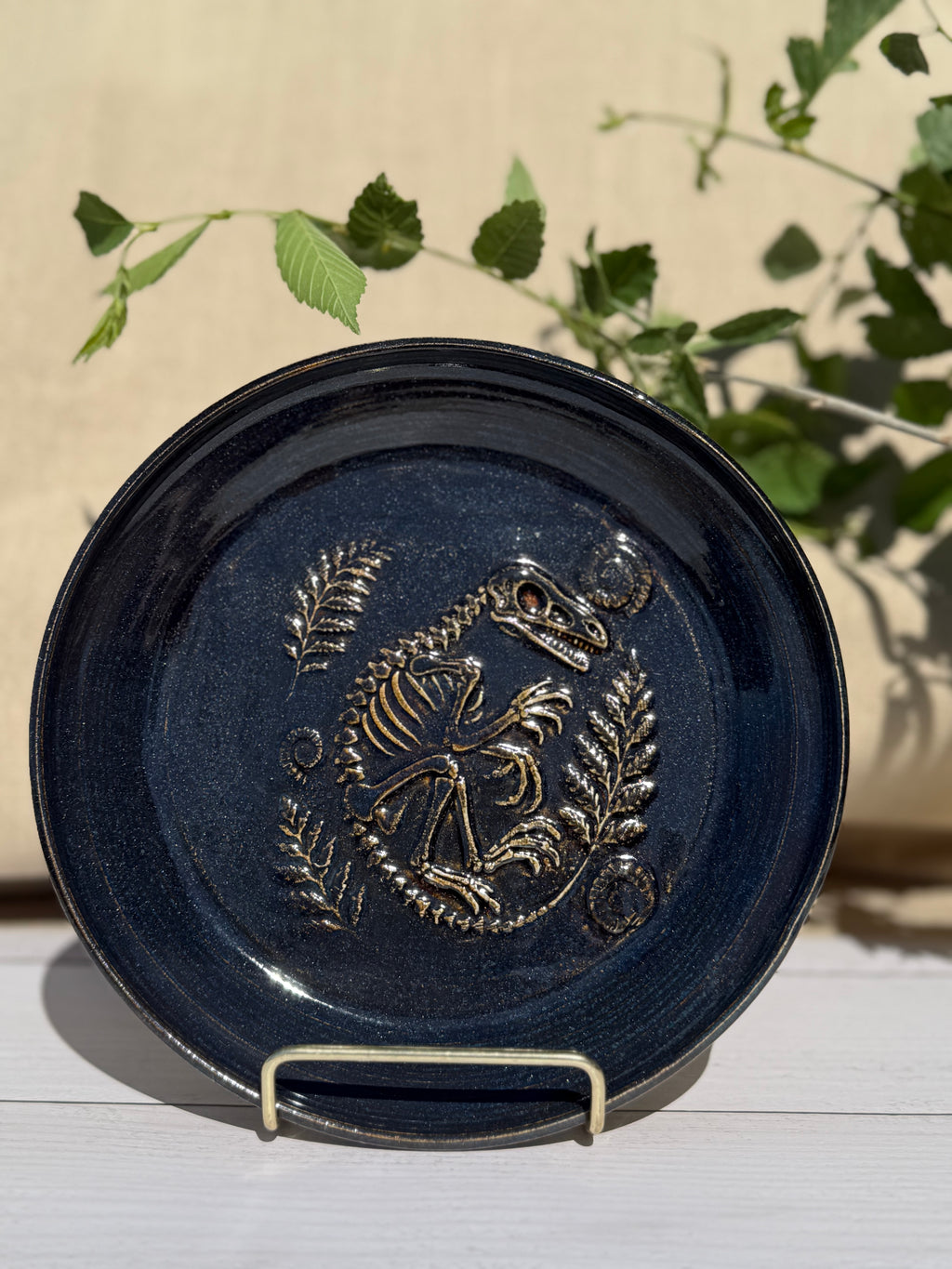 Dino & Fern Fossil Plate - Sparkle Black