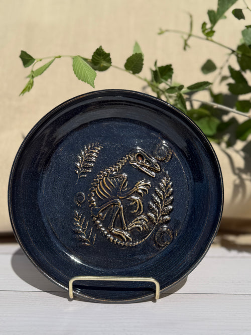 Dino & Fern Fossil Plate - Sparkle Black