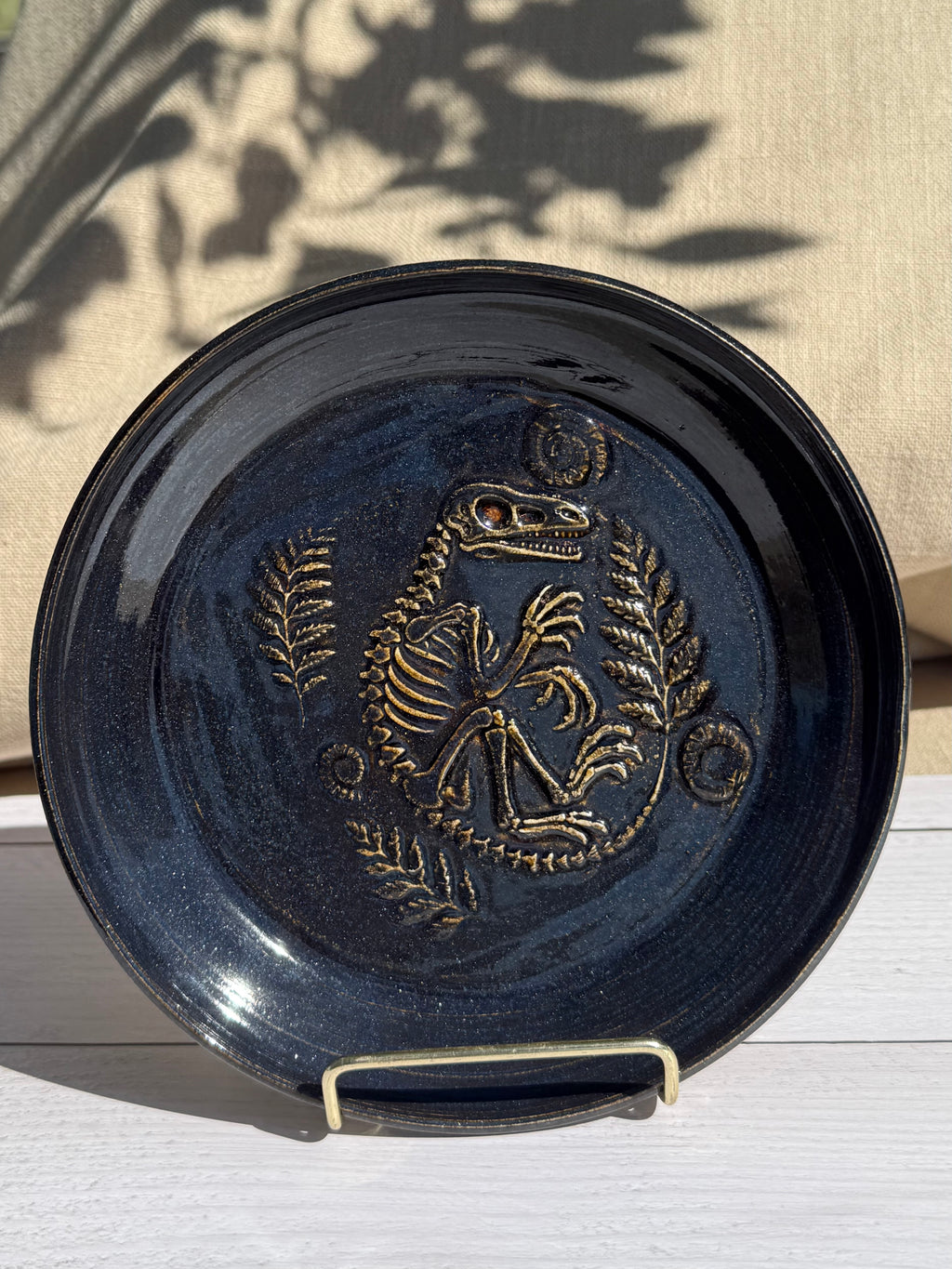 Dino & Fern Fossil Plate - Sparkle Black
