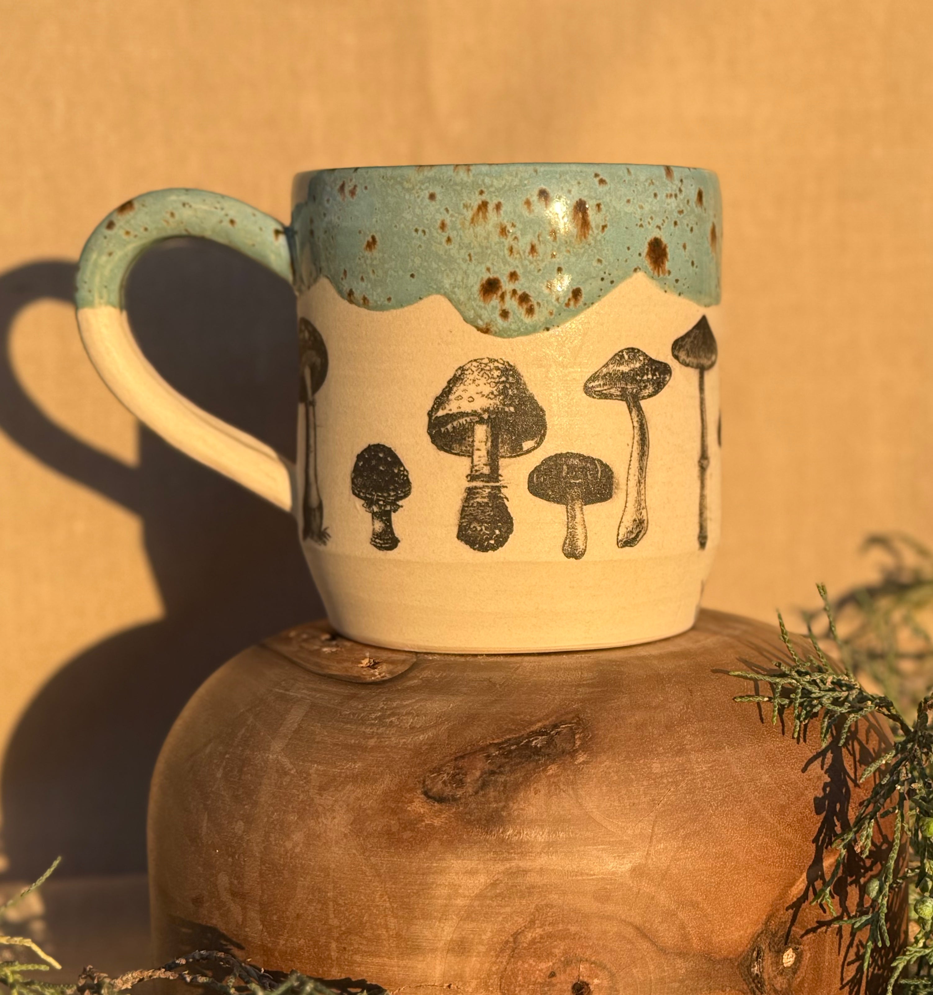 Mushroom Mug with Blue Speckled Glaze