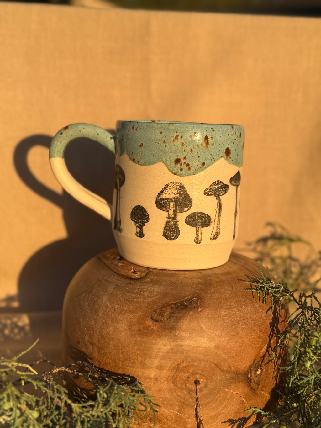 Mushroom Mug with Blue Speckled Glaze