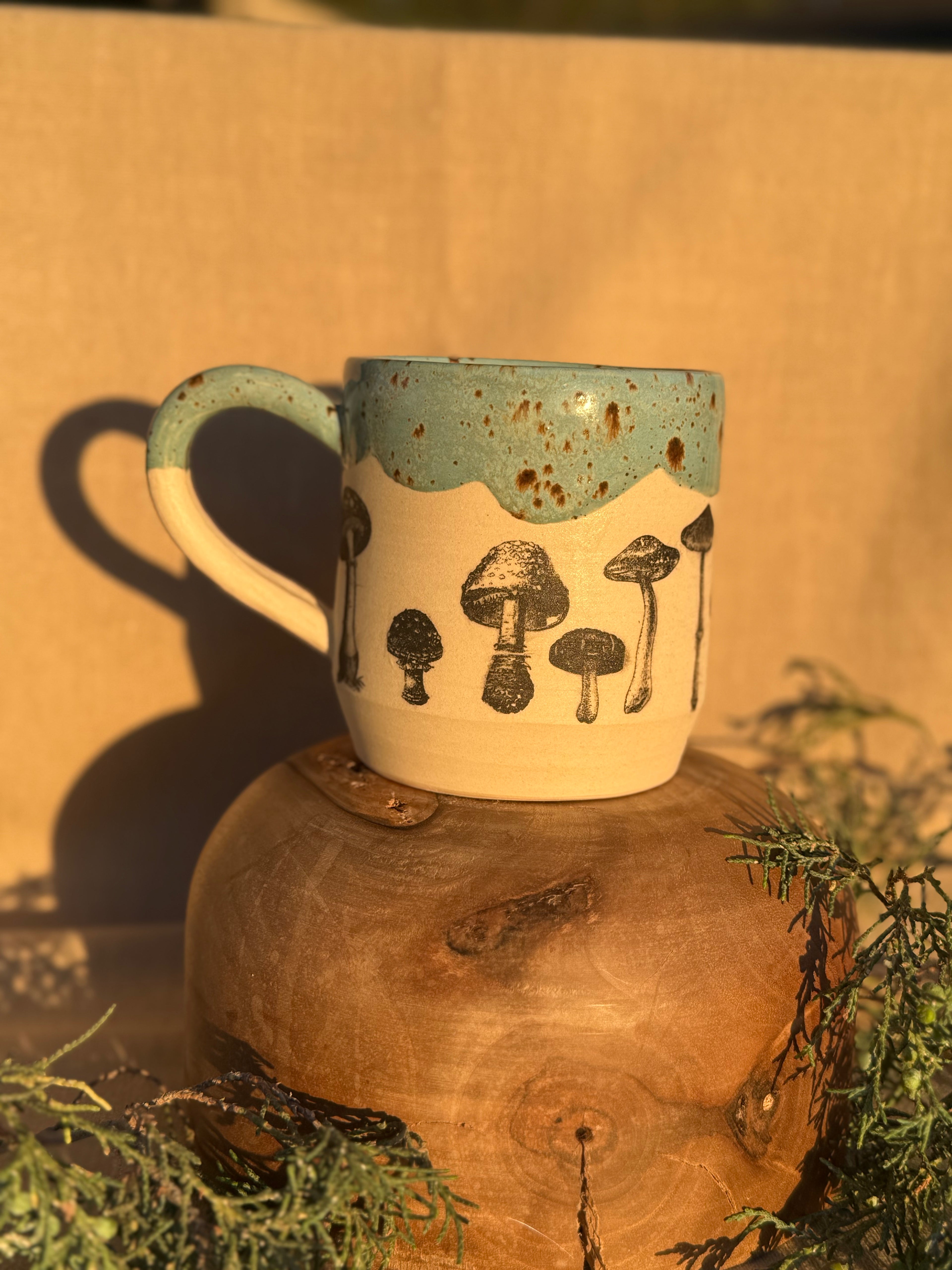 Mushroom Mug with Blue Speckled Glaze