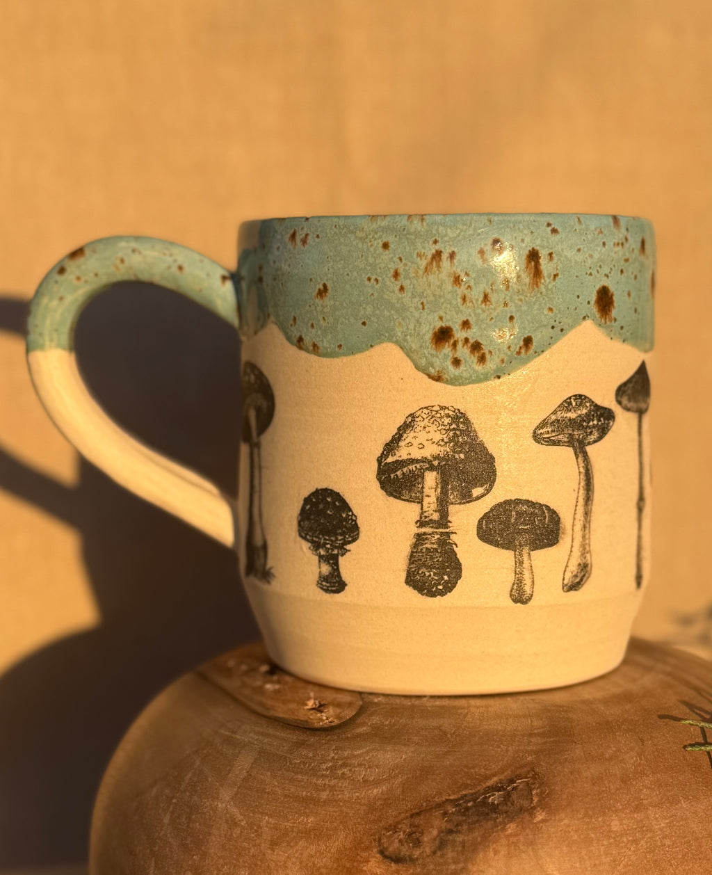 Mushroom Mug with Blue Speckled Glaze
