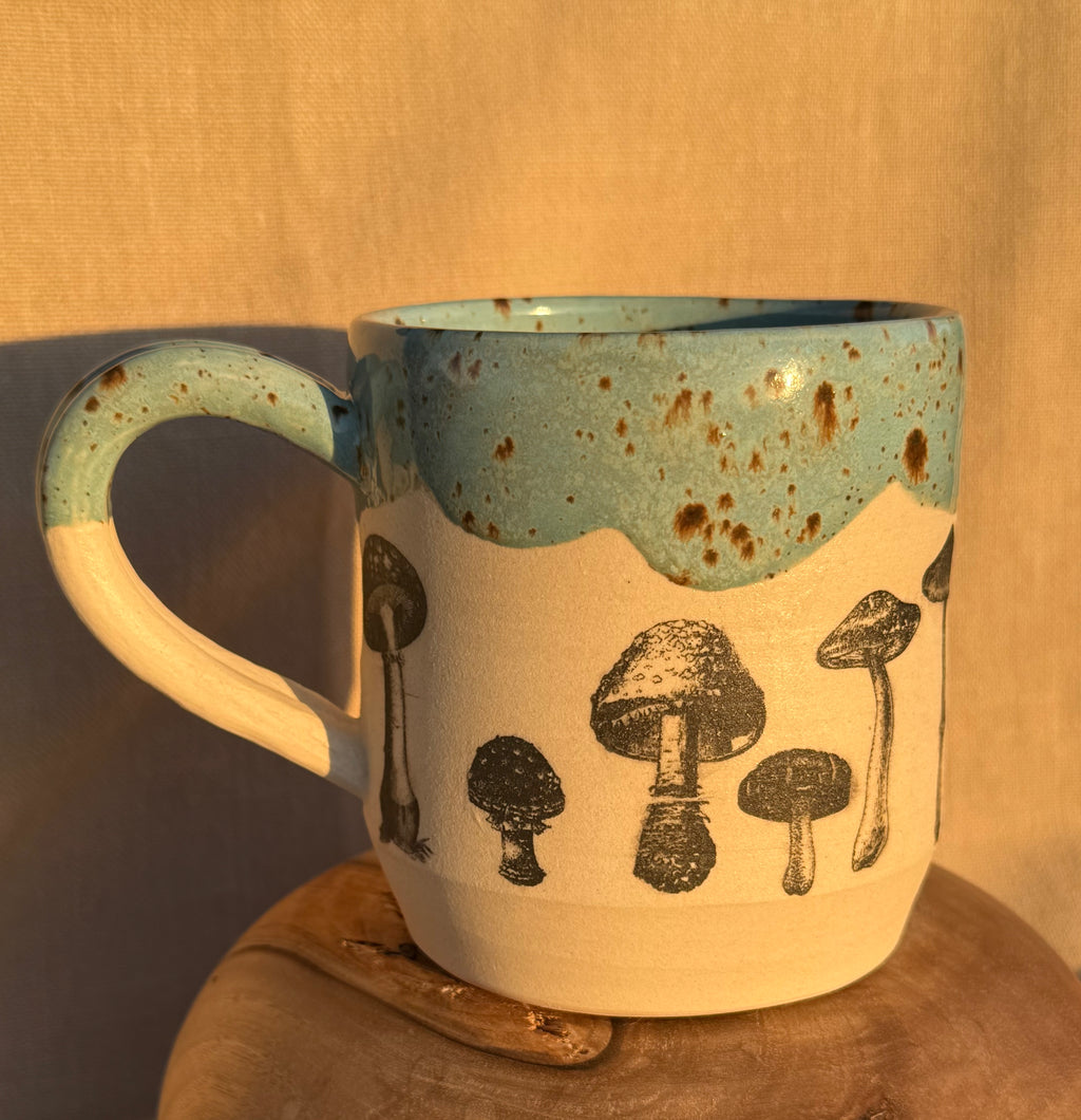 Mushroom Mug with Blue Speckled Glaze