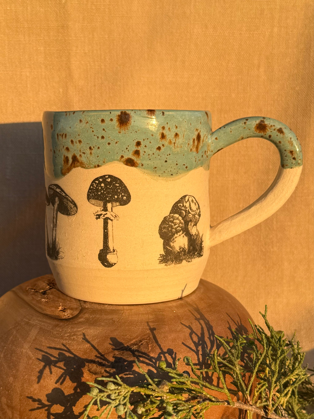 Mushroom Mug with Blue Speckled Glaze
