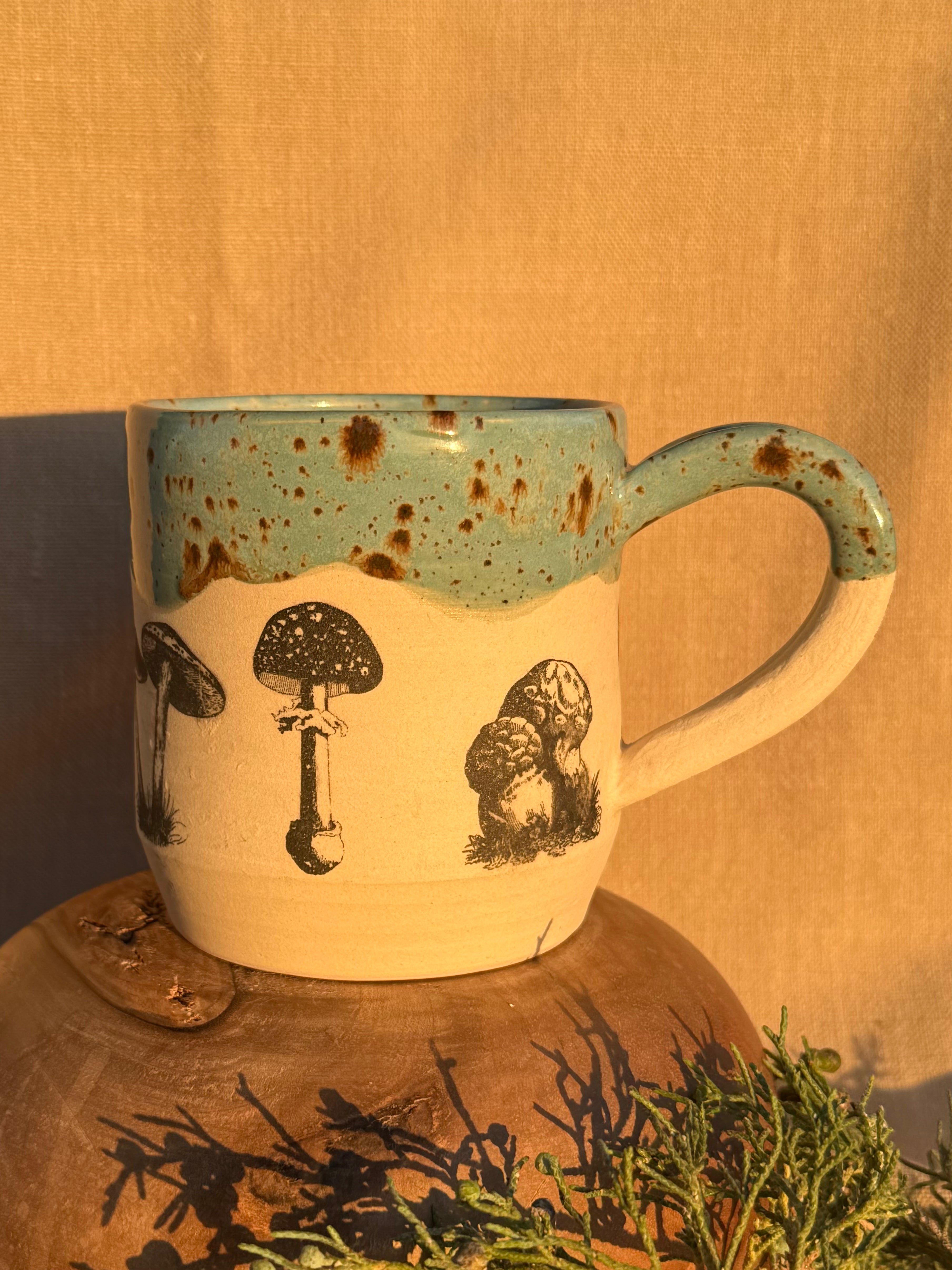 Mushroom Mug with Blue Speckled Glaze