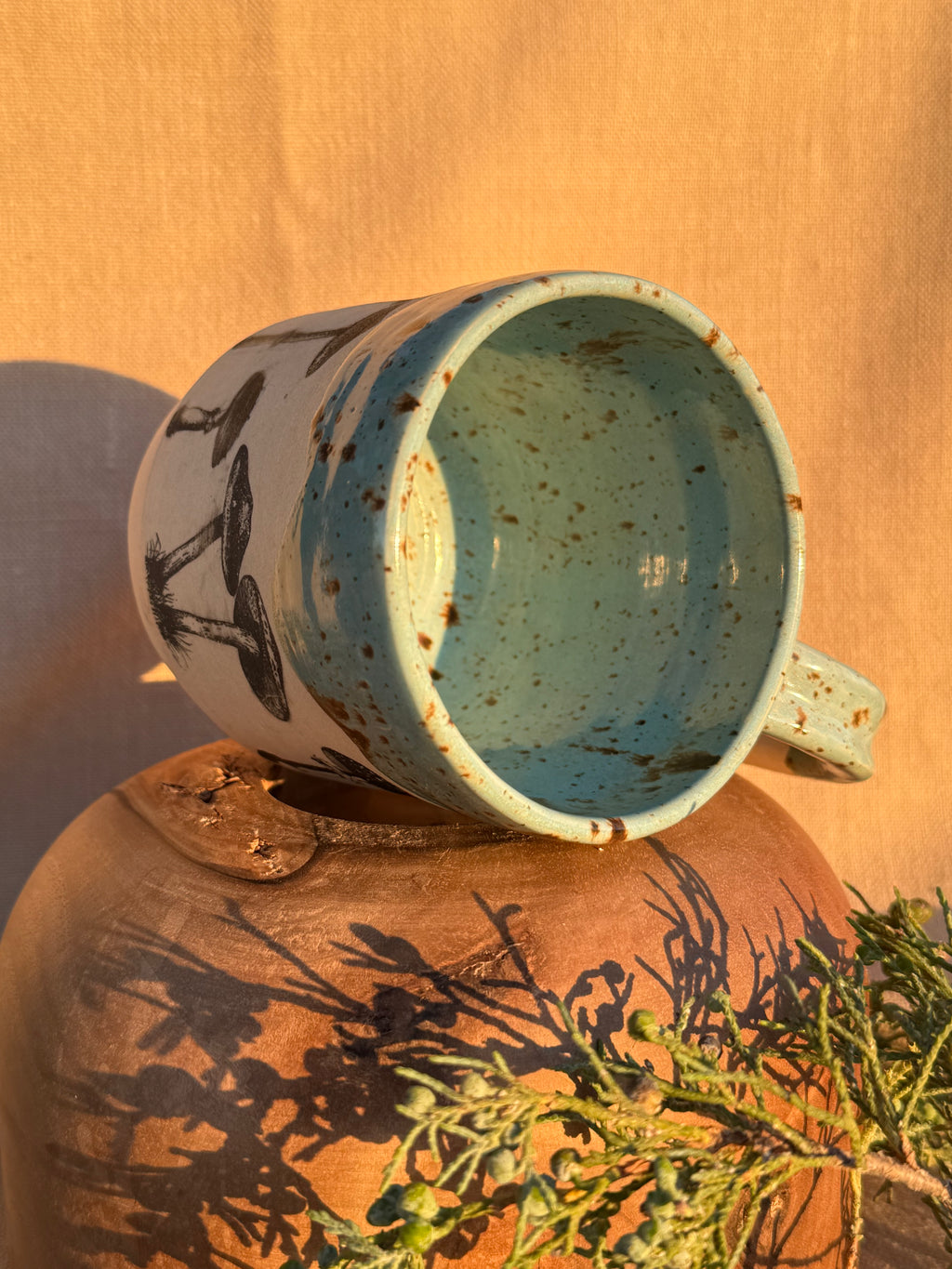 Mushroom Mug with Blue Speckled Glaze