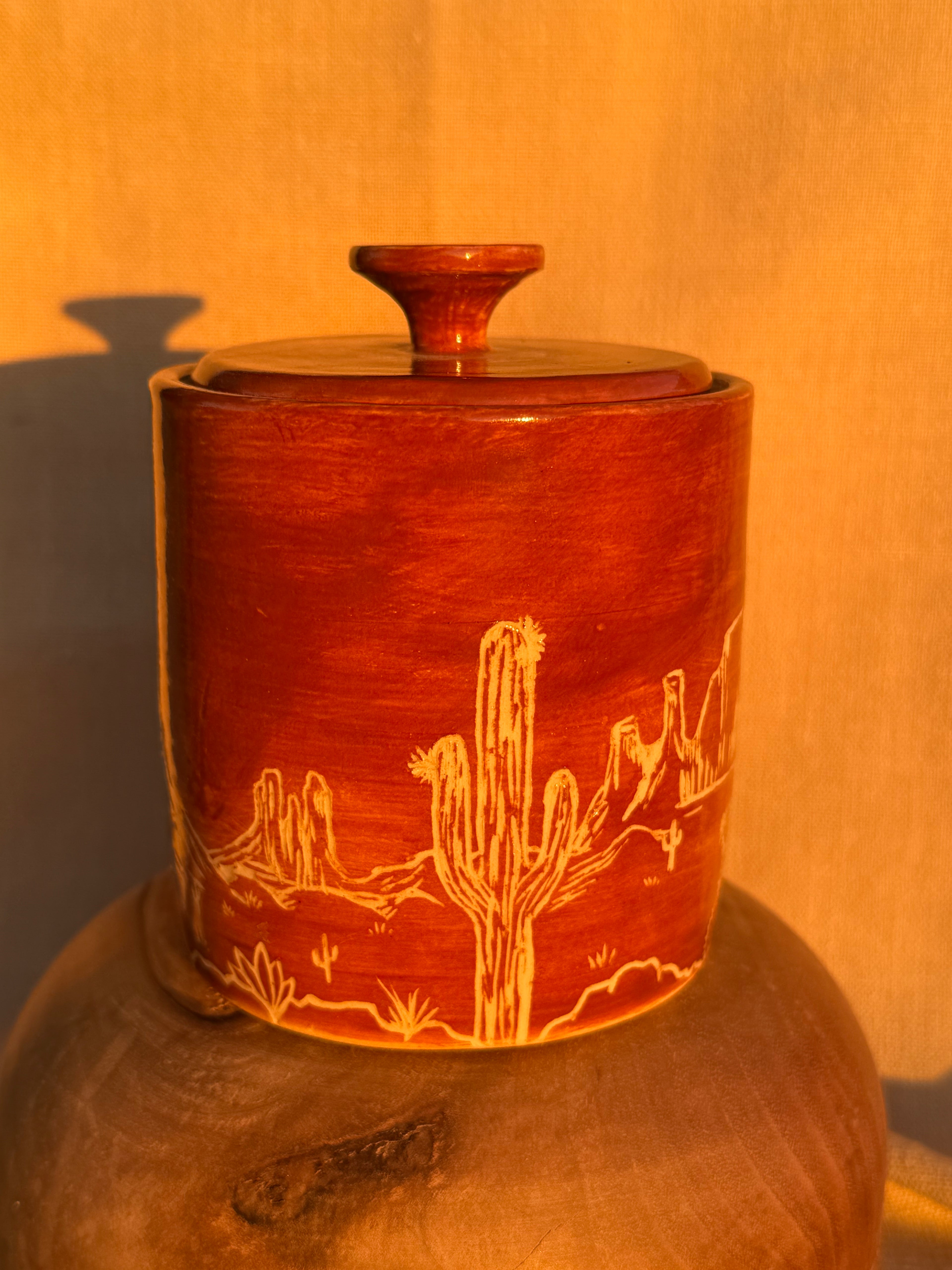 Desert Scene Sgraffito Jar