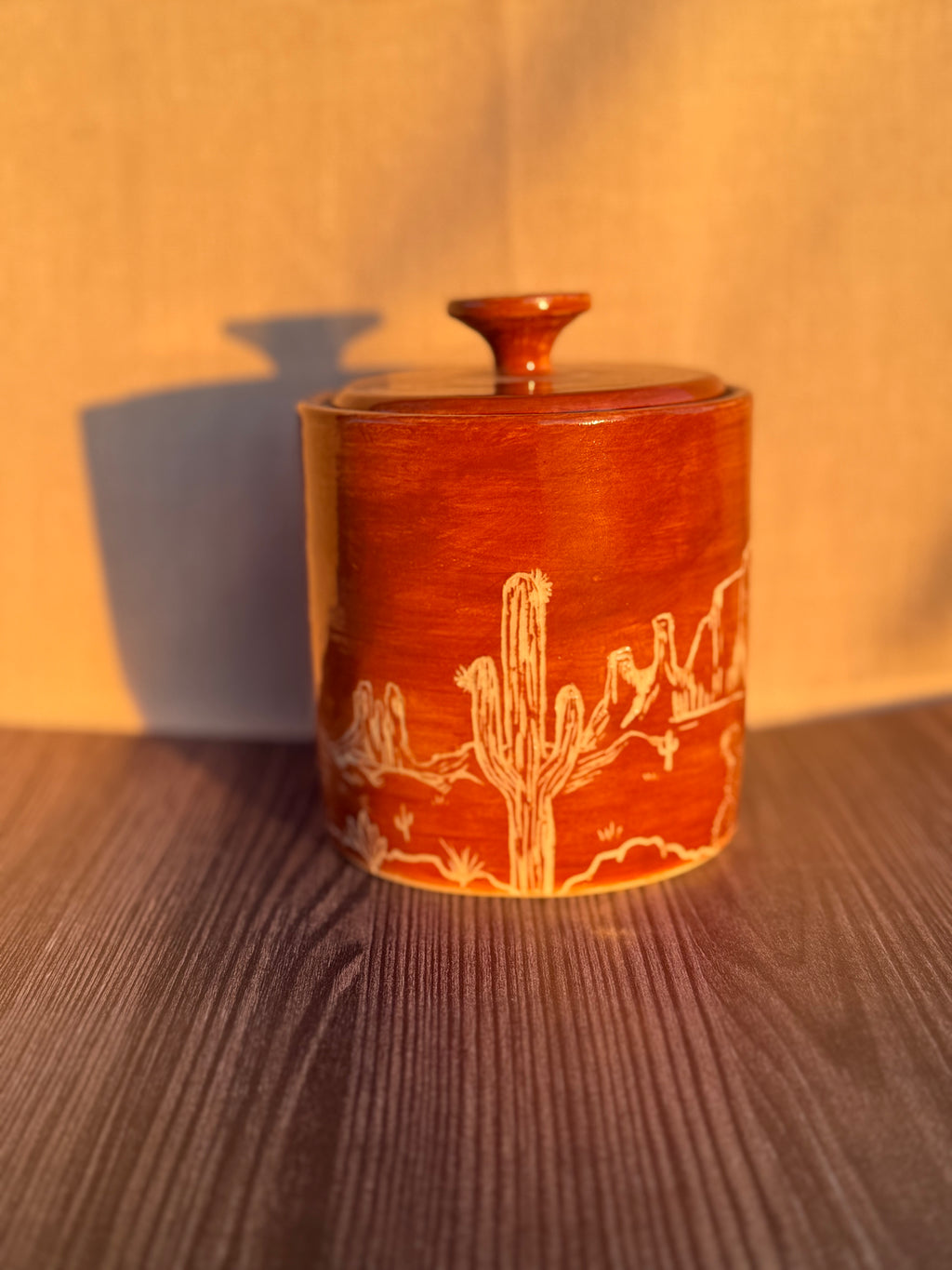 Desert Scene Sgraffito Jar