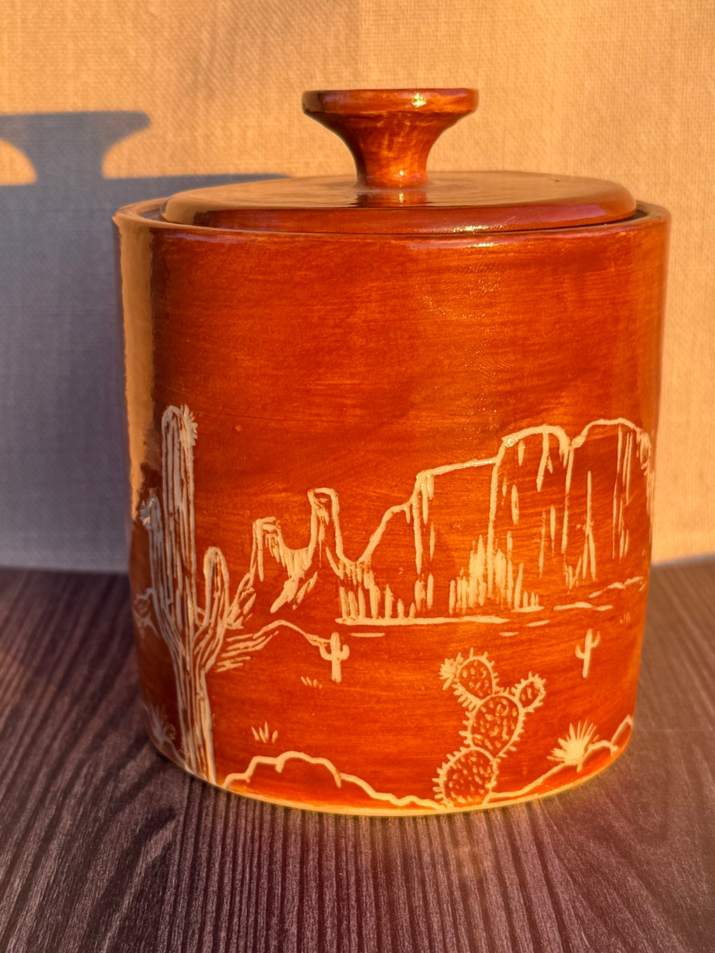 Desert Scene Sgraffito Jar