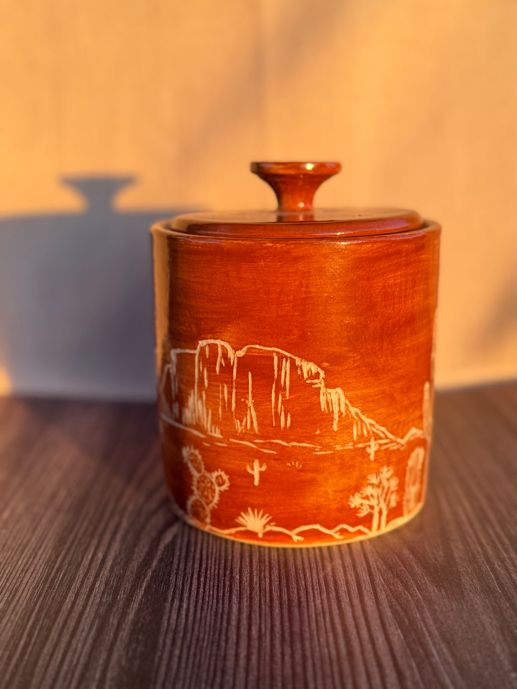 Desert Scene Sgraffito Jar