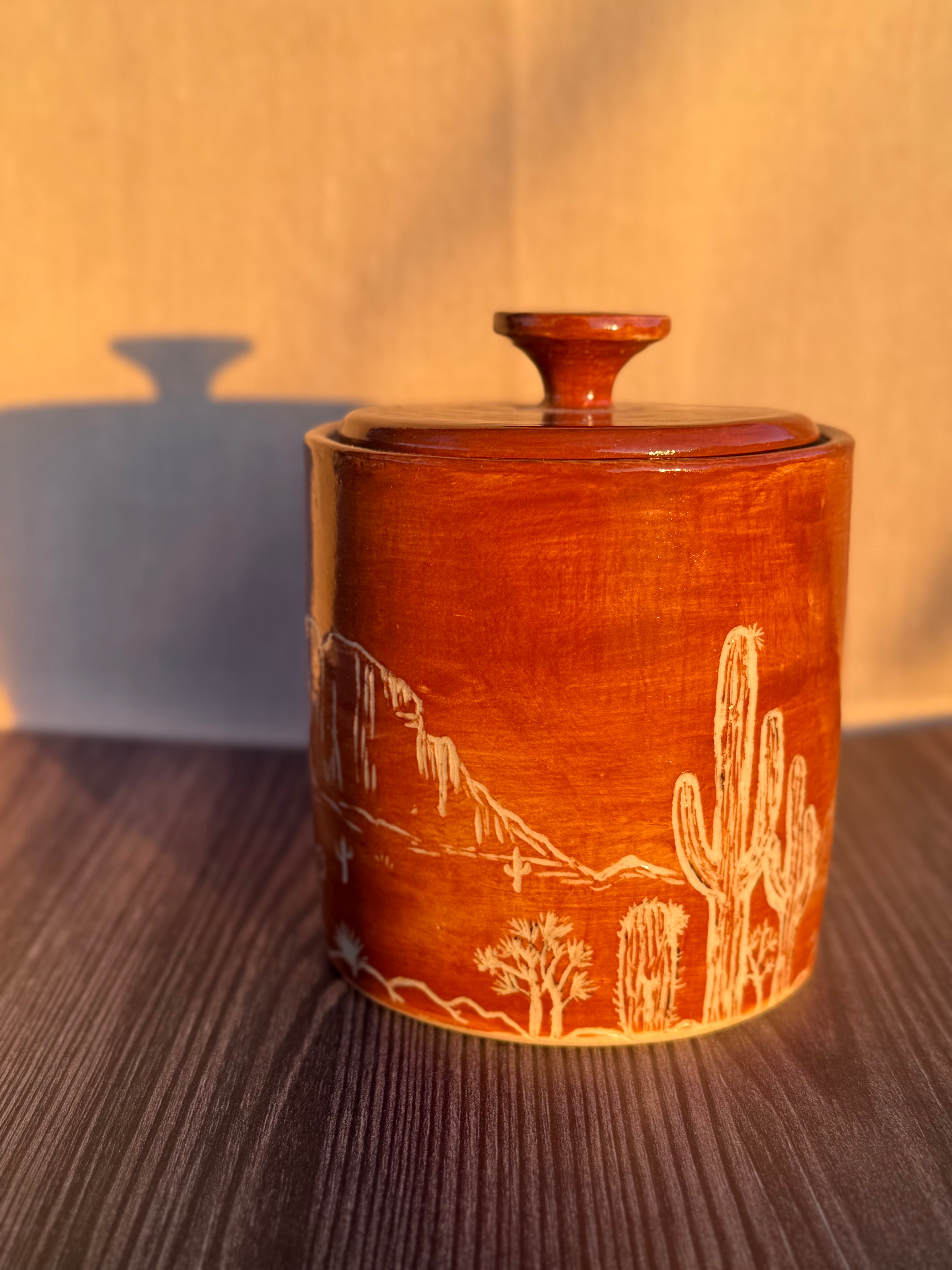 Desert Scene Sgraffito Jar