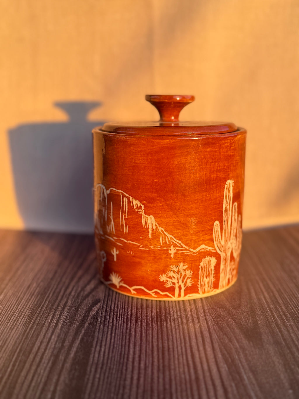 Desert Scene Sgraffito Jar