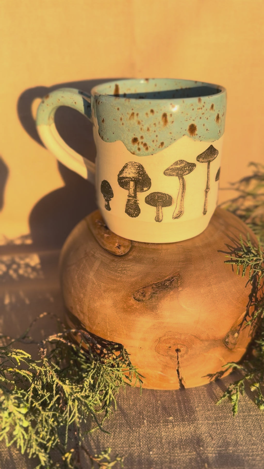 Mushroom Mug with Blue Speckled Glaze