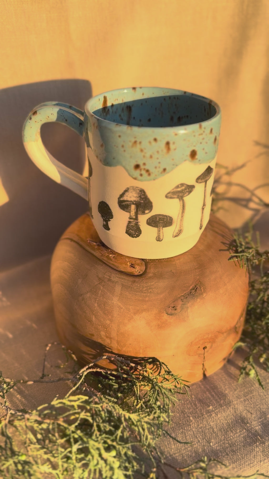 Mushroom Mug with Blue Speckled Glaze