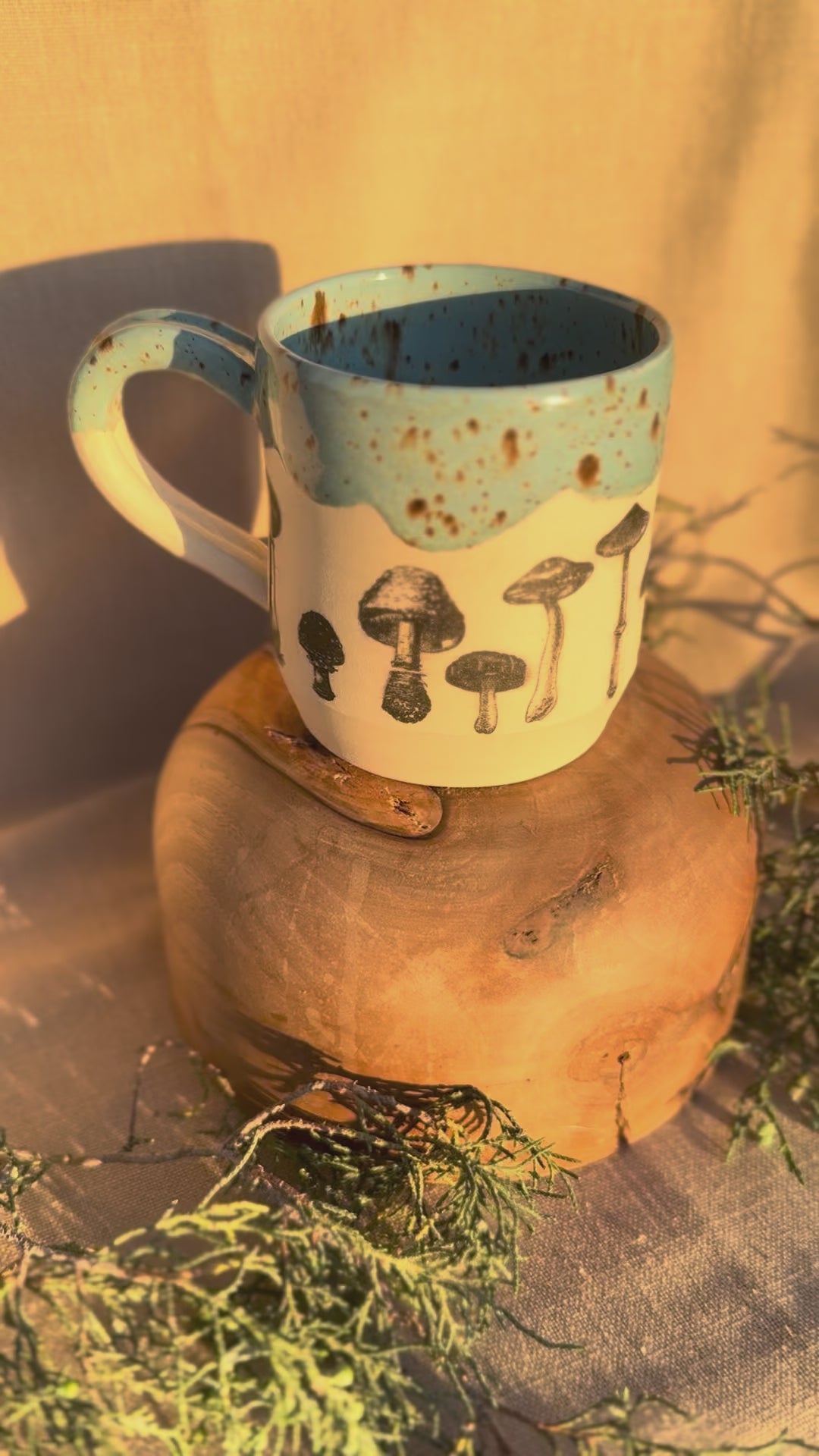 Mushroom Mug with Blue Speckled Glaze