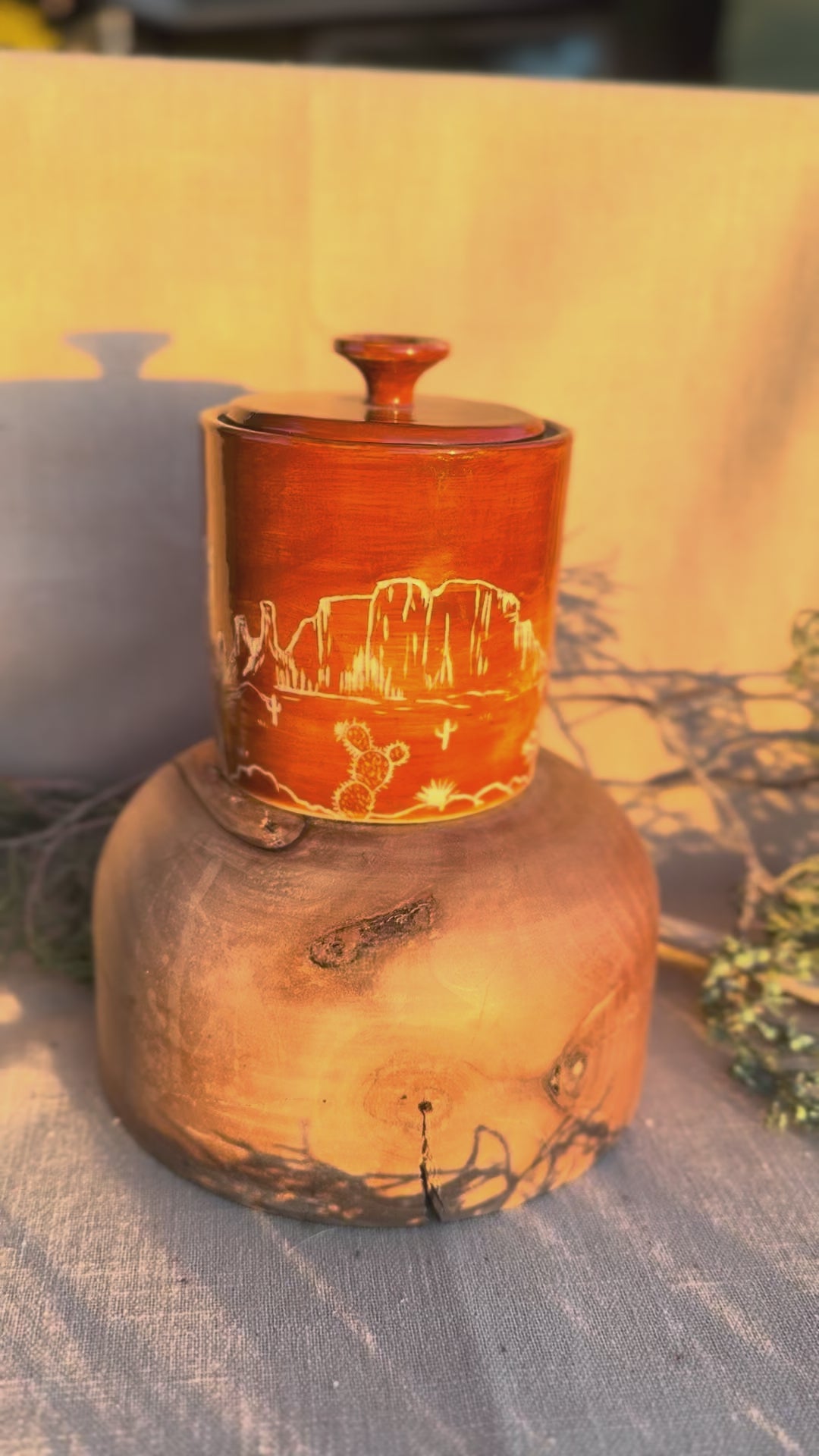 Desert Scene Sgraffito Jar